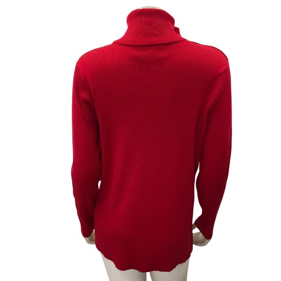 Calvin Klein Womens Red Ribbed Turtleneck  Button Details Md NWT - Picture 6 of 7